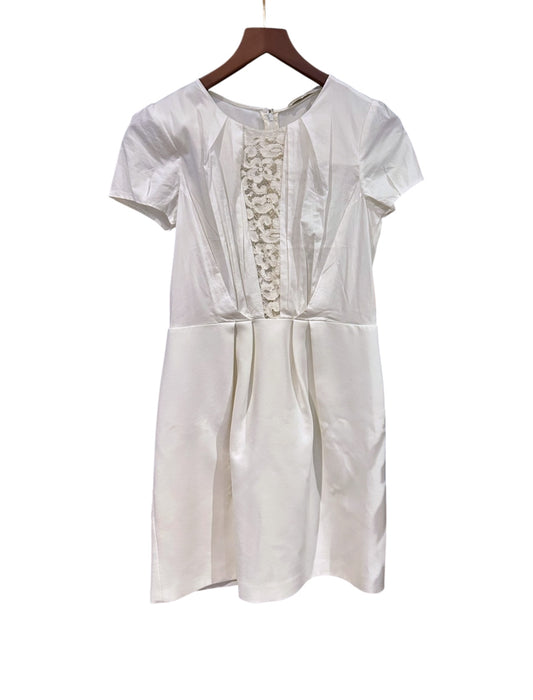 Maje Short Sleeve Structured Lace Panel Mini Dress - White / Size 1 / UK 8