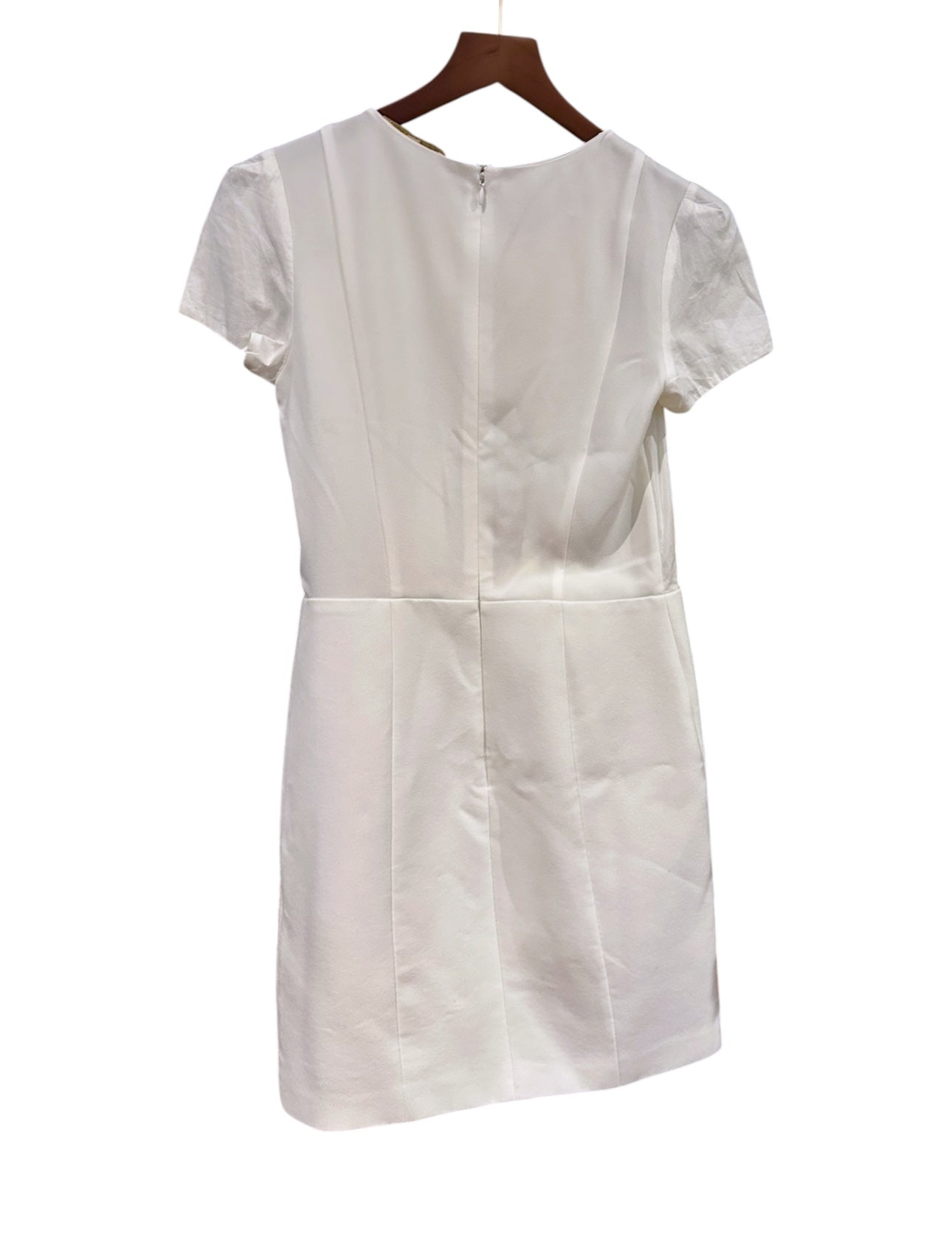 Maje Short Sleeve Structured Lace Panel Mini Dress - White / Size 1 / UK 8