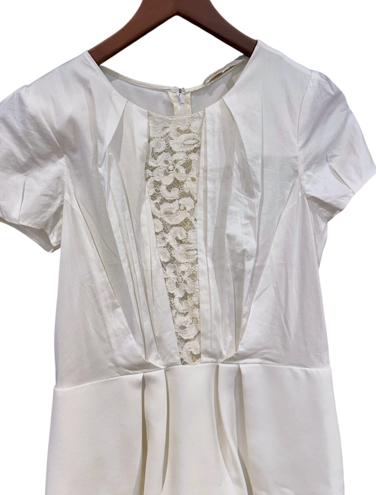 Maje Short Sleeve Structured Lace Panel Mini Dress - White / Size 1 / UK 8