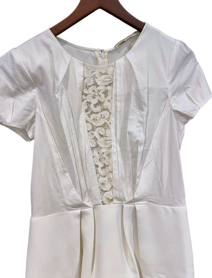 Maje Short Sleeve Structured Lace Panel Mini Dress - White / Size 1 / UK 8