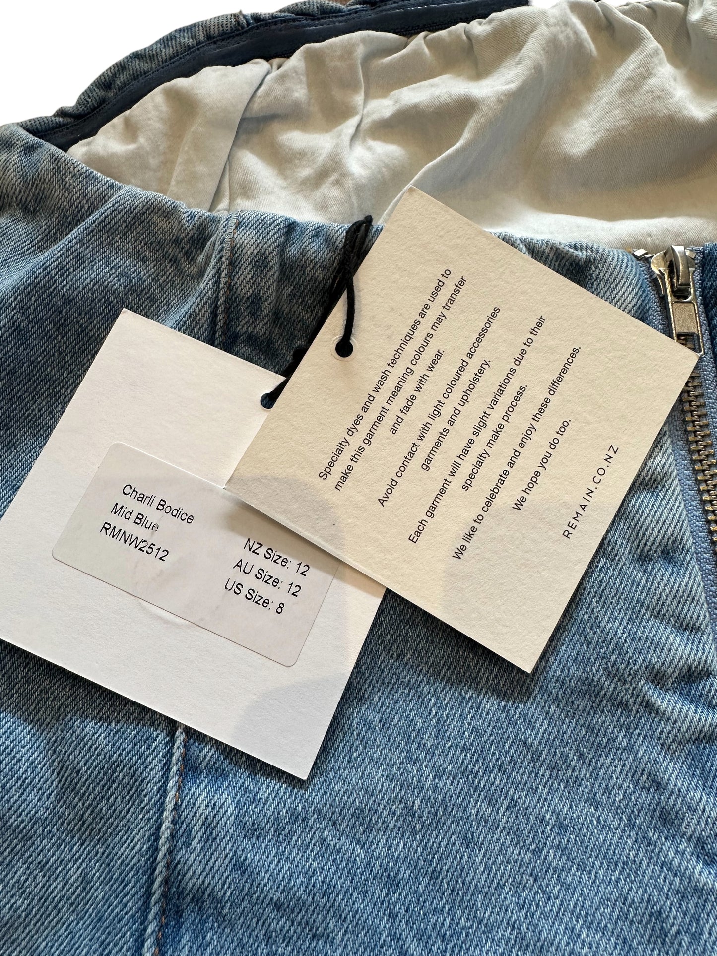 Free People - Remain RMN Studios Denim Charli Bodice Mid Blue UK 12