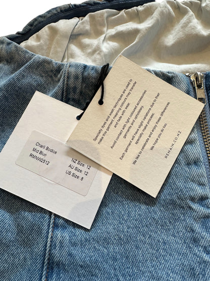 Free People - Remain RMN Studios Denim Charli Bodice Mid Blue UK 12