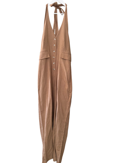 Anthropologie Maeve Myla Halterneck Tailored Button Up Jumpsuit UK 6 Beige