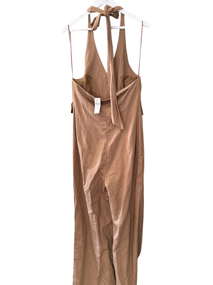 Anthropologie Maeve Myla Halterneck Tailored Button Up Jumpsuit UK 6 Beige