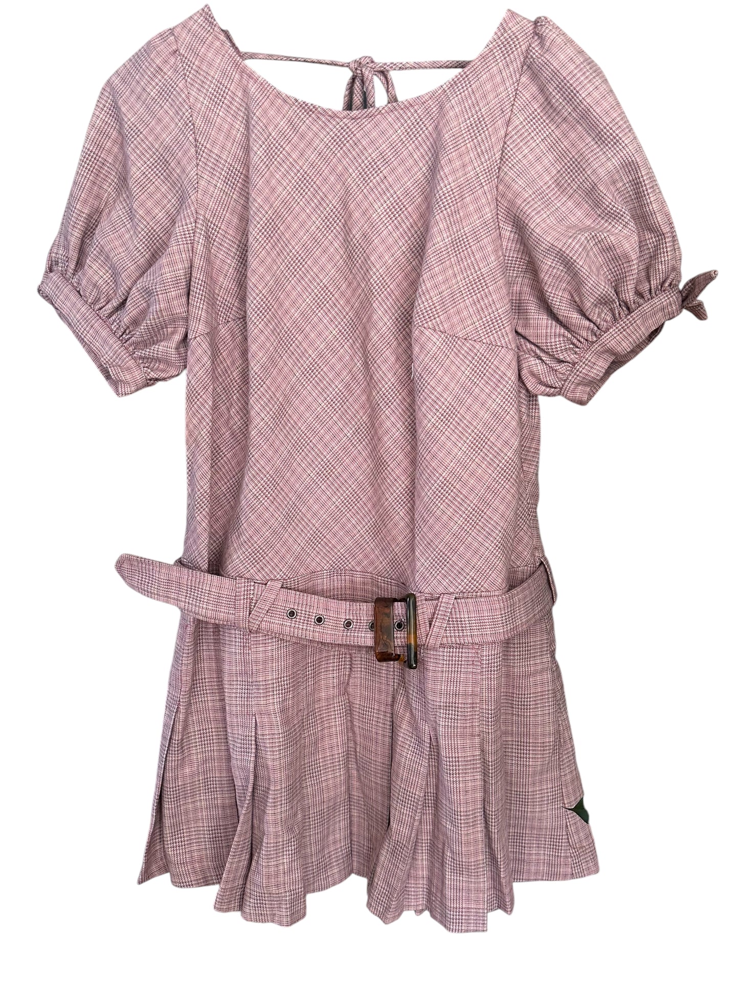 Free People Sevi Plaid Belted Mini Dress Grey Pink Combo -  Size L 90s