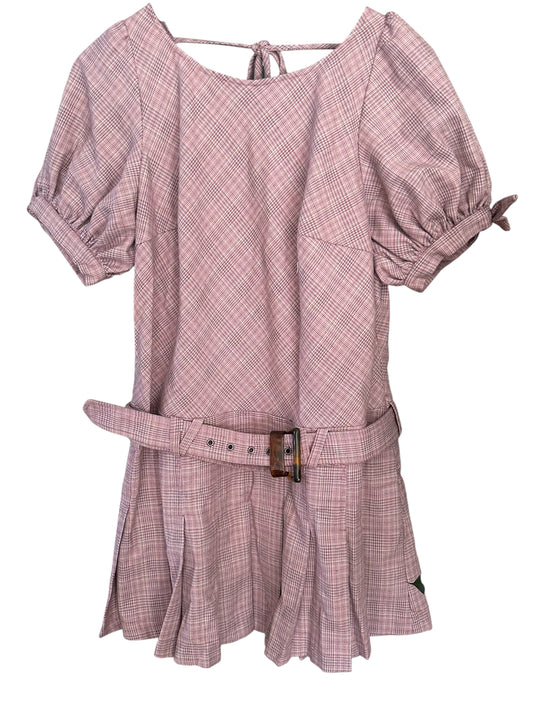 Free People Sevi Plaid Belted Mini Dress Grey Pink Combo -  Size L 90s