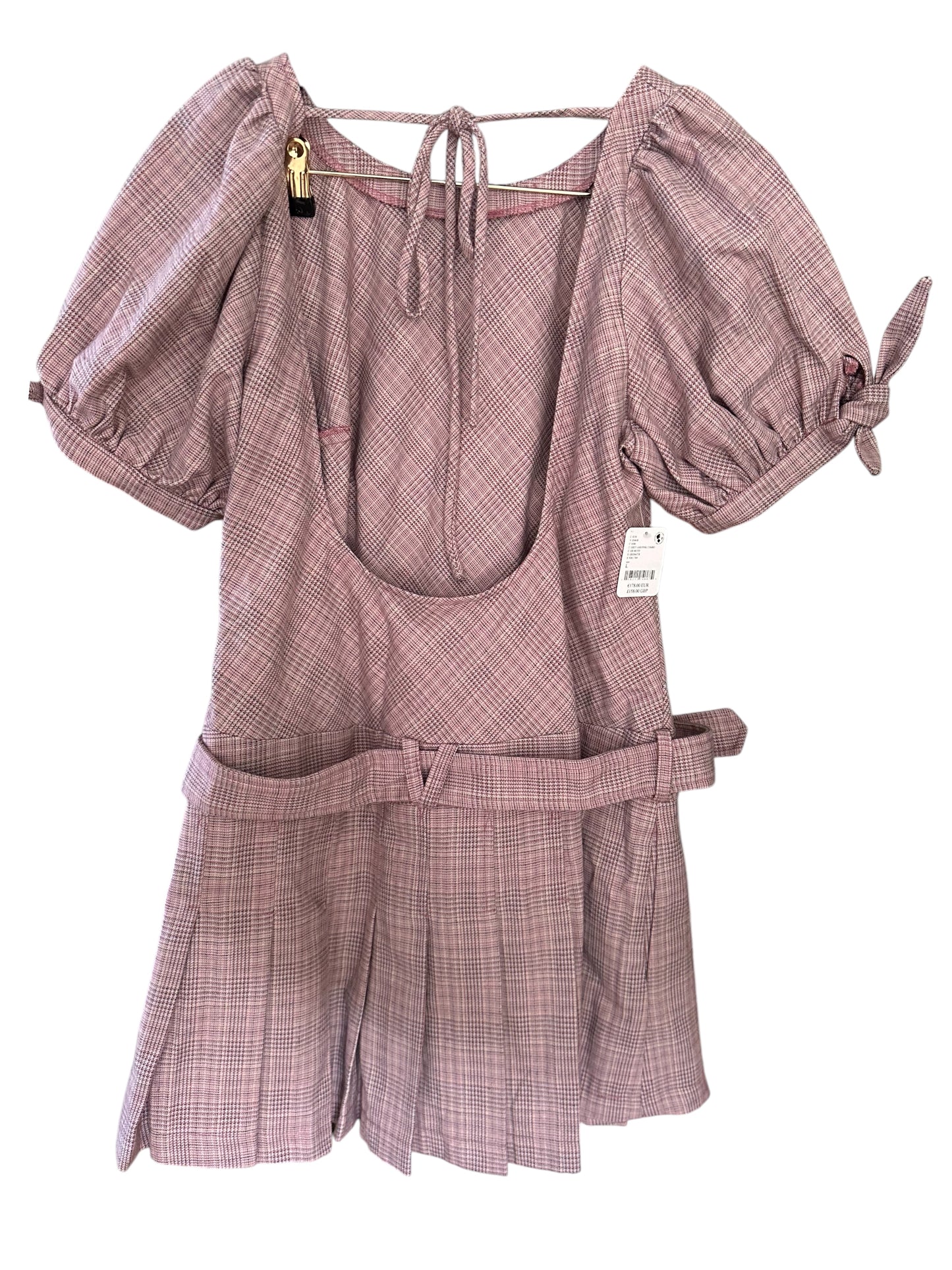 Free People Sevi Plaid Belted Mini Dress Grey Pink Combo -  Size L 90s