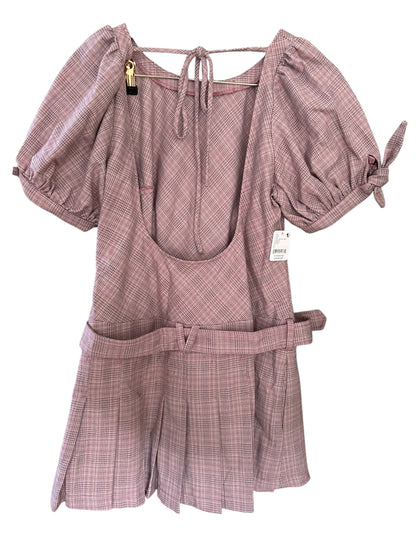 Free People Sevi Plaid Belted Mini Dress Grey Pink Combo -  Size L 90s