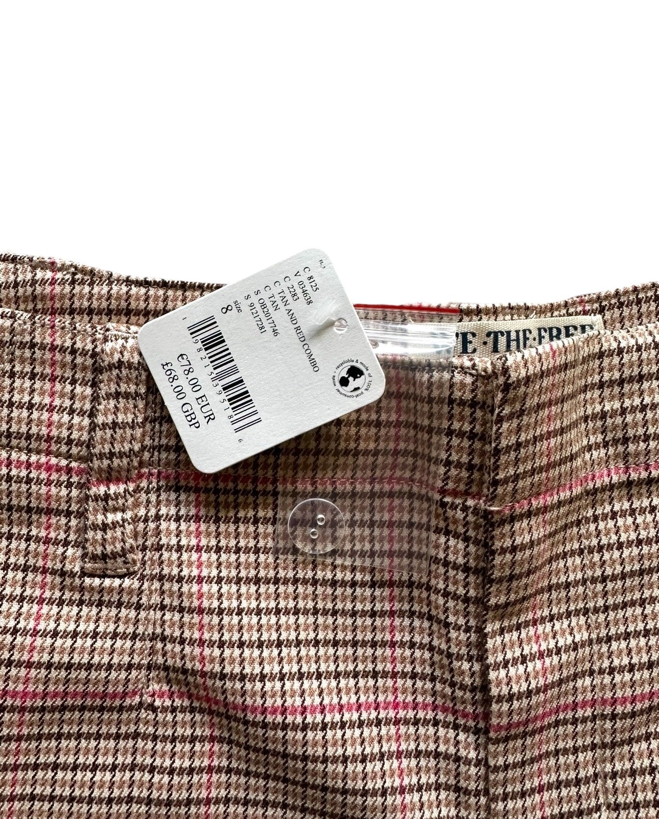 Free People Plaid Low Waisted Micro Shorts' - Size 8 UK 12 - Tan RRP 68