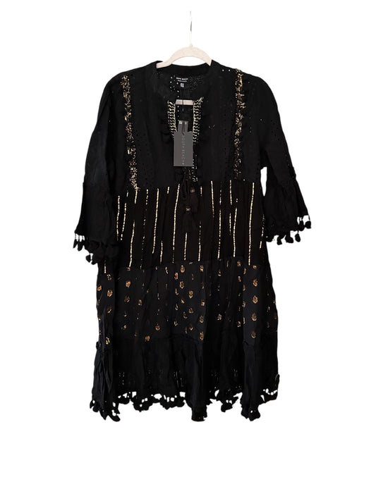 South Beach Trim Detail Tiered Mini Dress - Black Gold - UK 14 - RRP 42