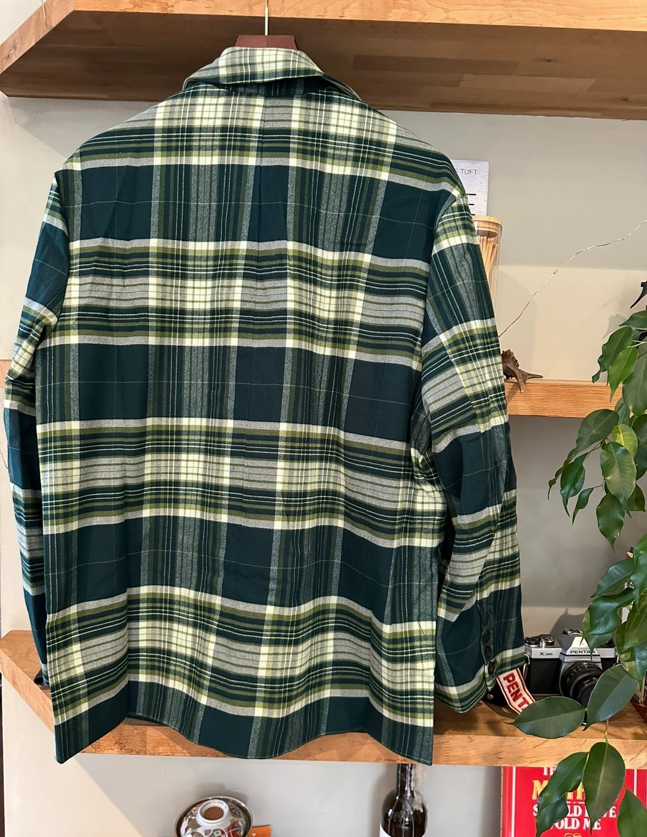 RRP 168 Free People Green Checkered Oversized Blazer - Green Plaid - Size XS
