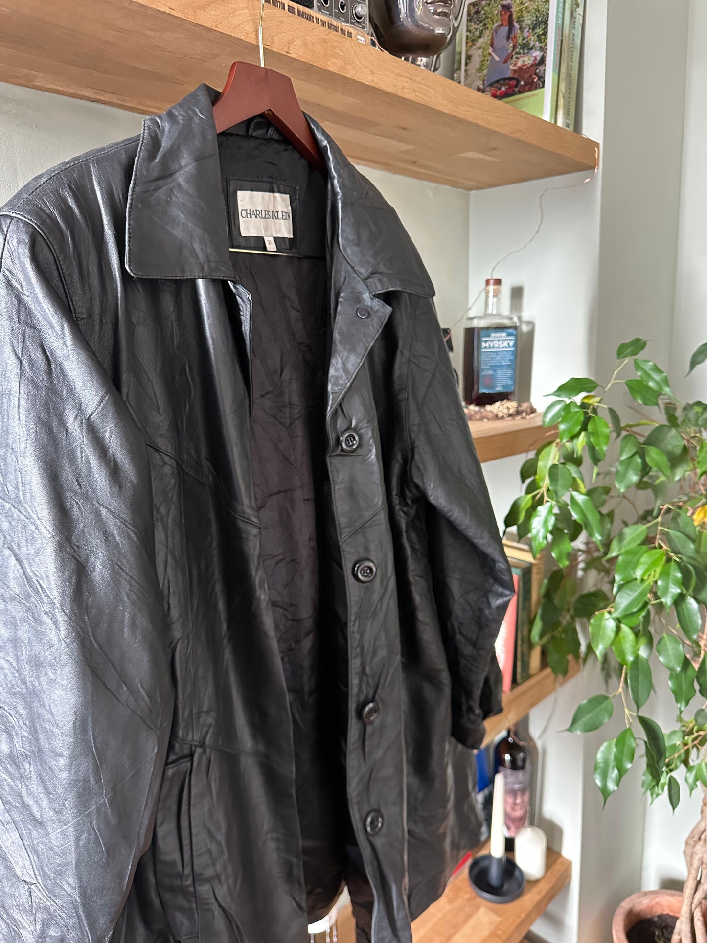 Vintage Charles Klein Genuine Leather Trench Coat - Size 2X