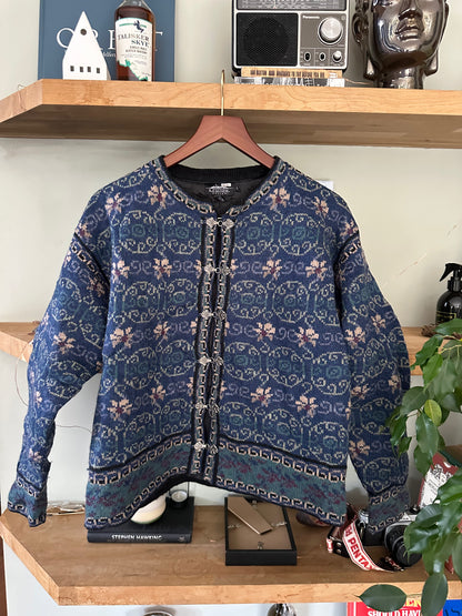 Vintage Icelandic Design 100% Wool Cardigan Blue Beige - Size L