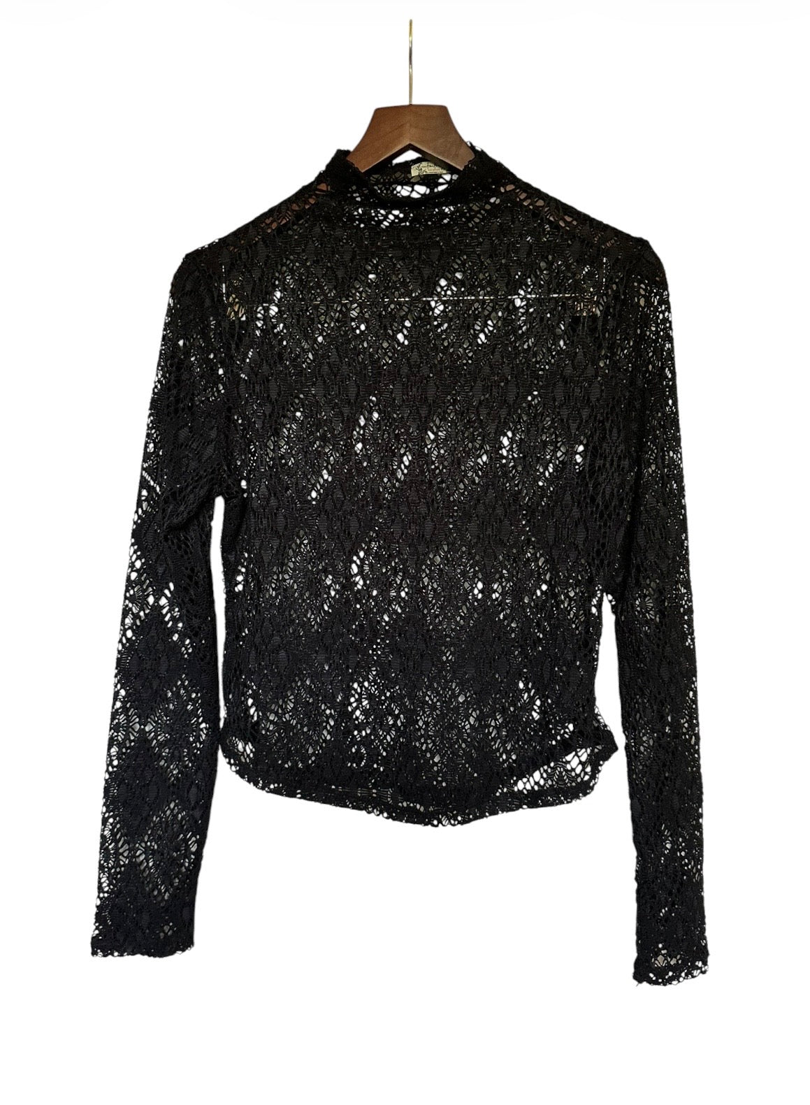 Black Crochet Lace Bali Noble Free People Long Sleeve Top - Size L