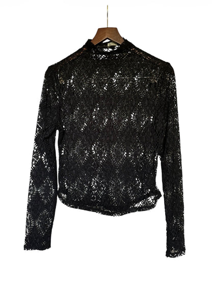 Black Crochet Lace Bali Noble Free People Long Sleeve Top - Size L