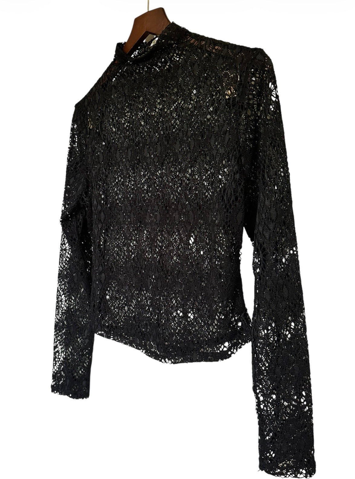 Black Crochet Lace Bali Noble Free People Long Sleeve Top - Size L