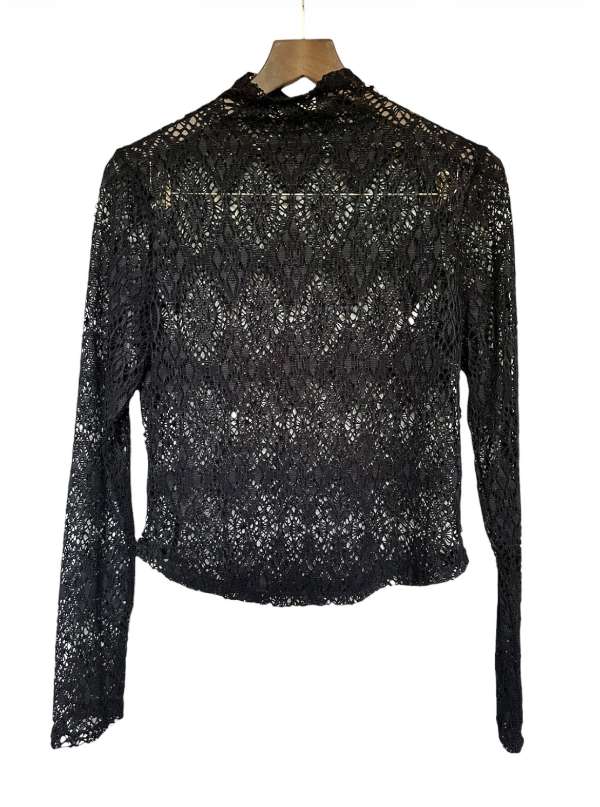 Black Crochet Lace Bali Noble Free People Long Sleeve Top - Size L