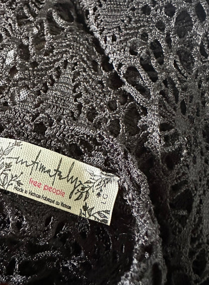 Black Crochet Lace Bali Noble Free People Long Sleeve Top - Size L