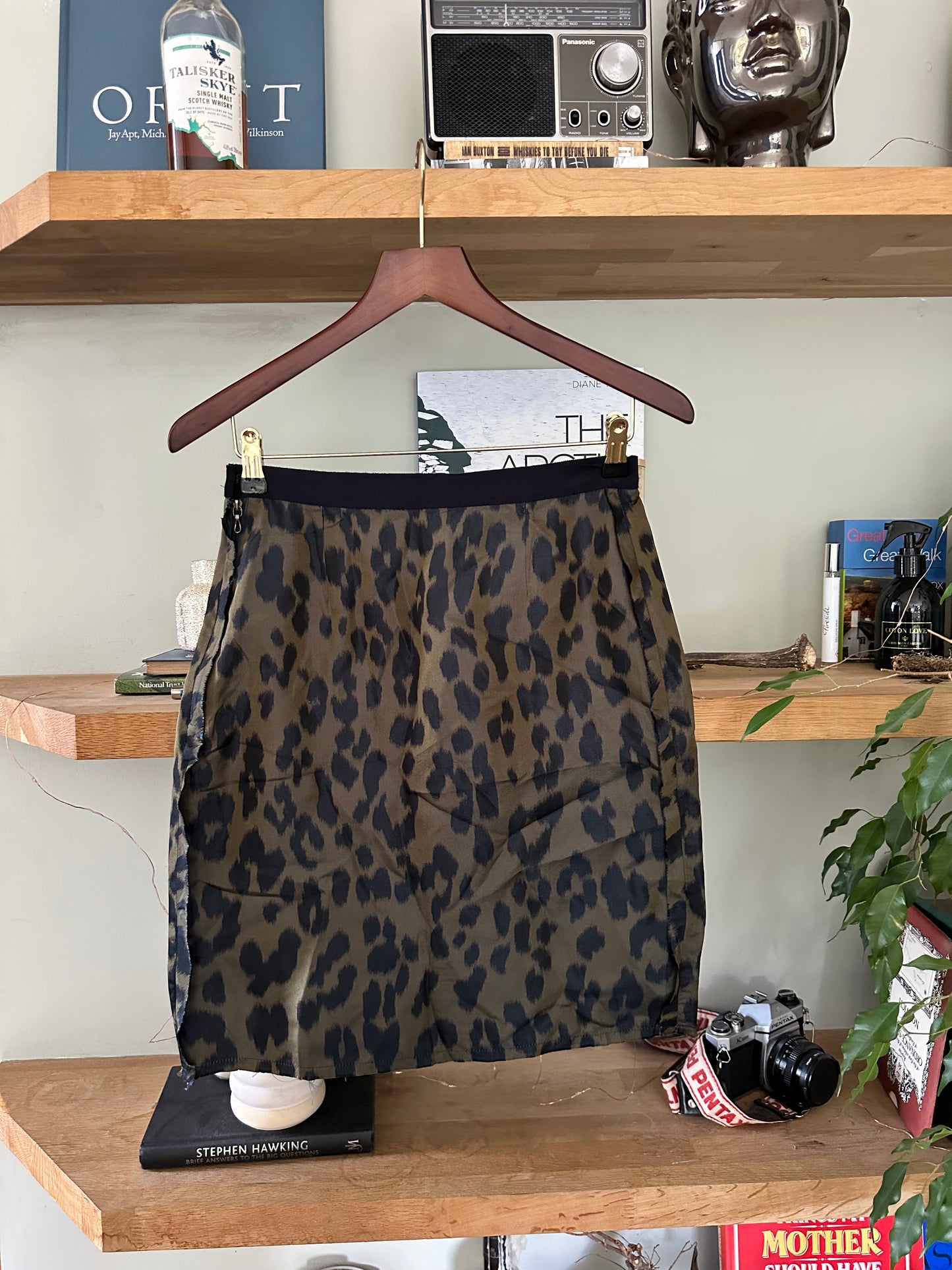 Lanvin Green Black Leopard-Print Silk Above The Knee Skirt - Size 38 / UK 10