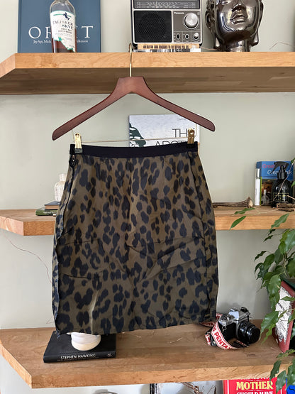 Lanvin Green Black Leopard-Print Silk Above The Knee Skirt - Size 38 / UK 10