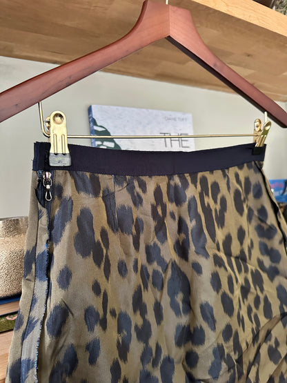 Lanvin Green Black Leopard-Print Silk Above The Knee Skirt - Size 38 / UK 10