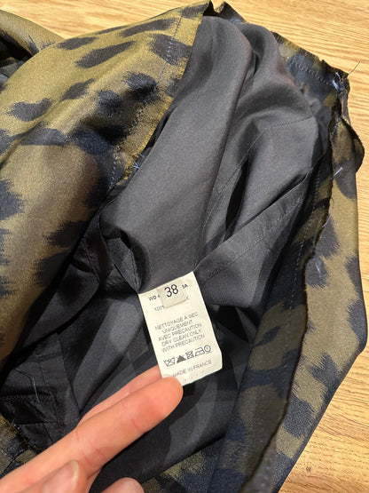 Lanvin Green Black Leopard-Print Silk Above The Knee Skirt - Size 38 / UK 10