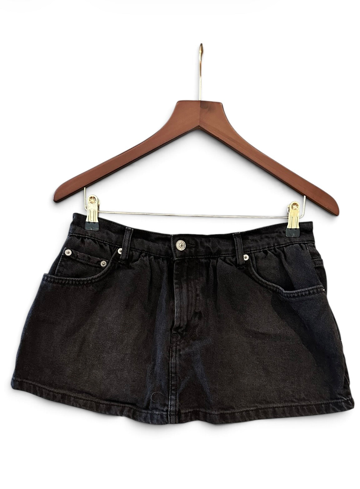 Free People Black Denim Mid Waist Micro Mini Skirt / Skort - Size 26