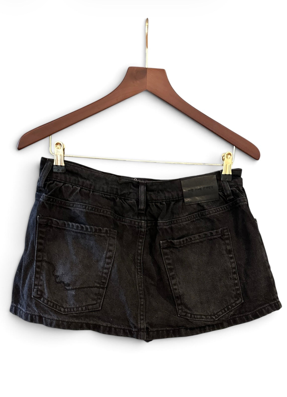 Free People Black Denim Mid Waist Micro Mini Skirt / Skort - Size 26