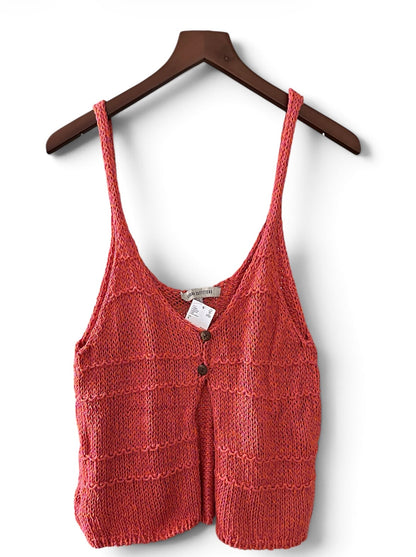 Urban Outfitters Knitted Crochet Summer Split Front Button Cover Up Vest - Peach Red - Size S