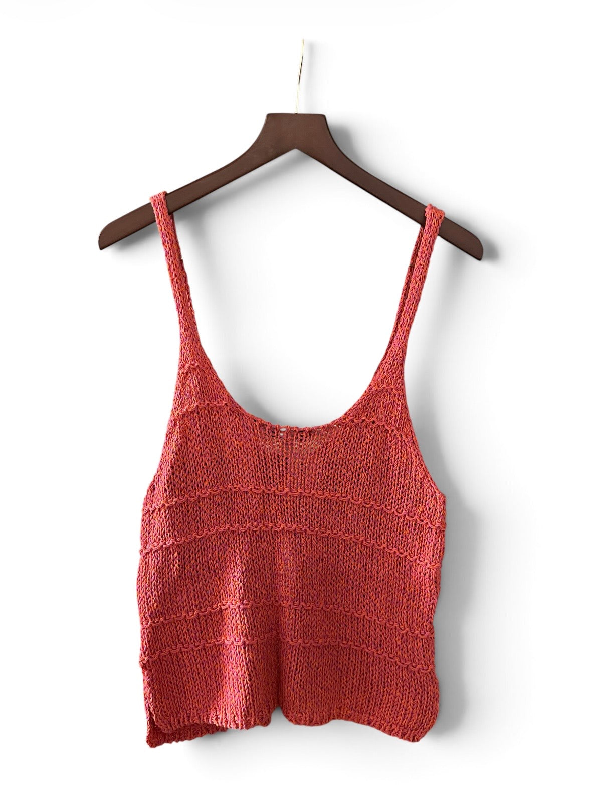 Urban Outfitters Knitted Crochet Summer Split Front Button Cover Up Vest - Peach Red - Size S