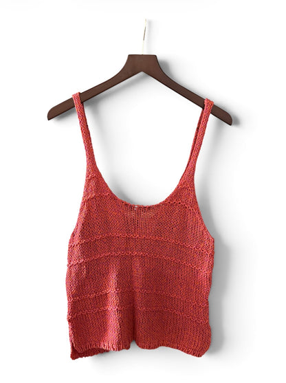 Urban Outfitters Knitted Crochet Summer Split Front Button Cover Up Vest - Peach Red - Size S