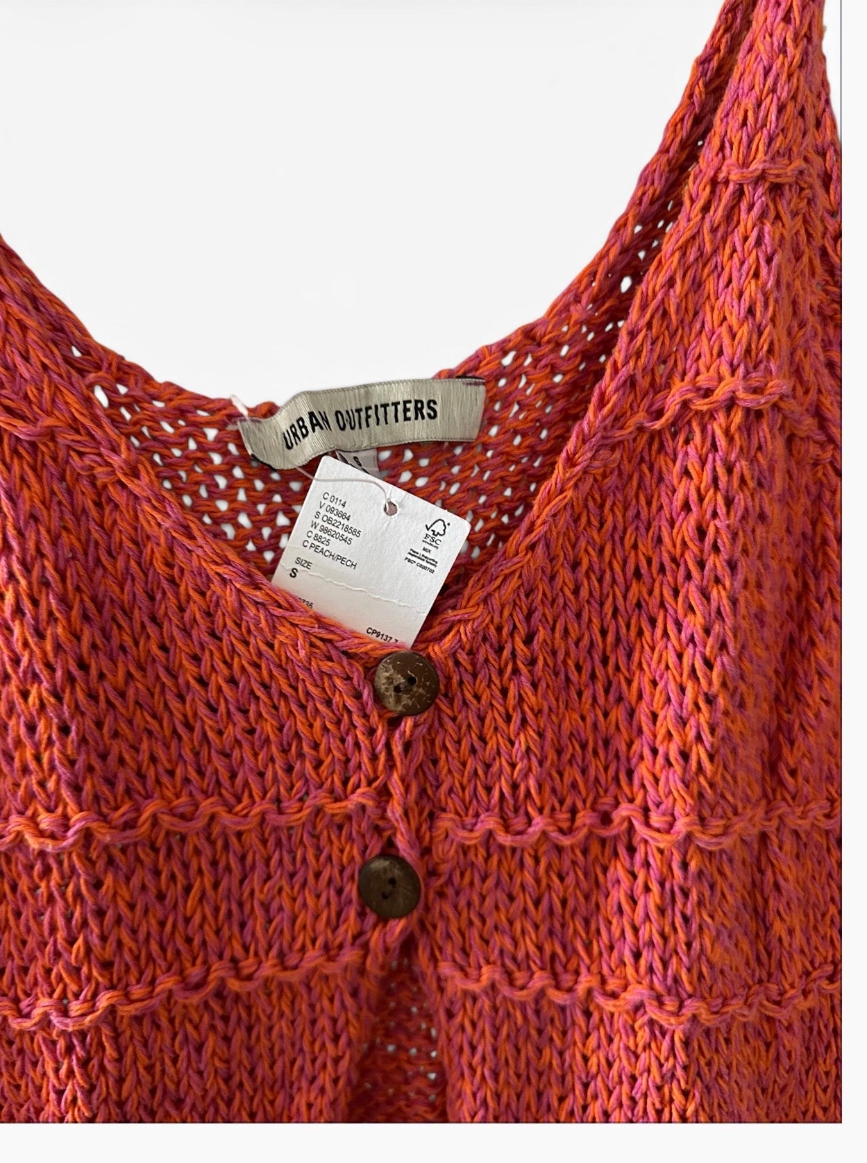 Urban Outfitters Knitted Crochet Summer Split Front Button Cover Up Vest - Peach Red - Size S