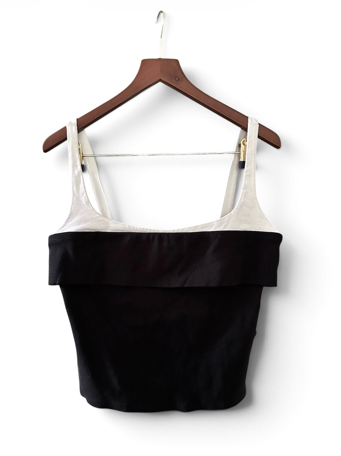 By Anthropologie Twofer Tank & Tube Top Black White Ribbed Top - Size L