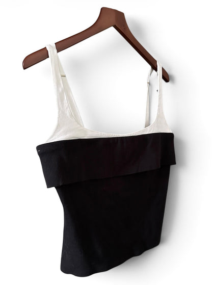 By Anthropologie Twofer Tank & Tube Top Black White Ribbed Top - Size L