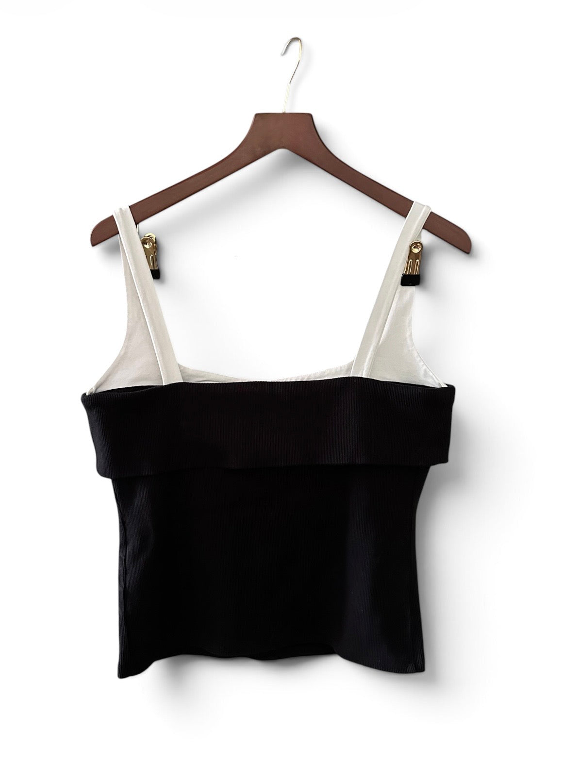 By Anthropologie Twofer Tank & Tube Top Black White Ribbed Top - Size L