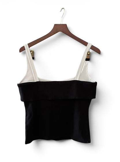 By Anthropologie Twofer Tank & Tube Top Black White Ribbed Top - Size L