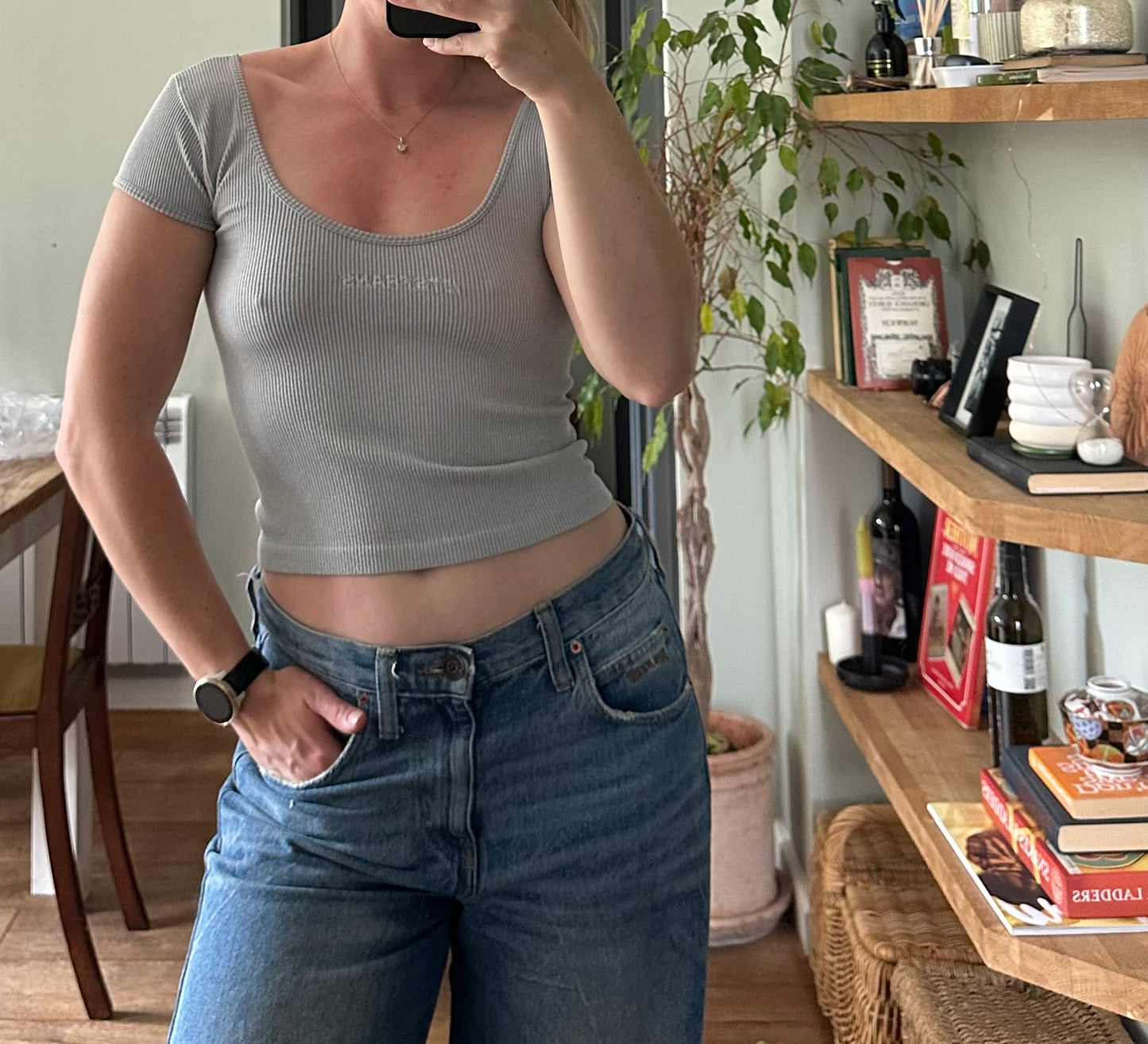 Urban Outfitters iets frans.. Scoop Neck Seamless Grey Top - Size L