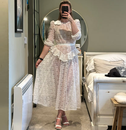 Zimmermann Corsage Yoke Long Sleeved Lace Midi Dress Ivory - Size 0 UK 8