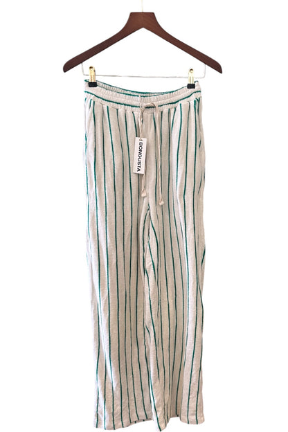 Bongusta Naram White Green Stripe 100% Organic Cotton Towelling Trousers - Size 0 Size UK 8