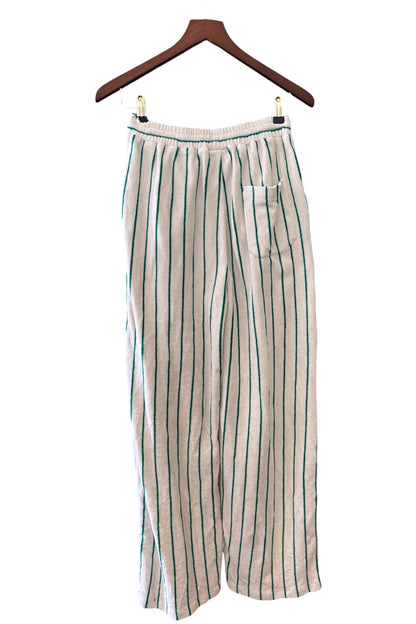 Bongusta Naram White Green Stripe 100% Organic Cotton Towelling Trousers - Size 0 Size UK 8