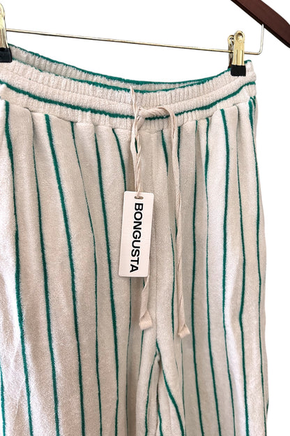 Bongusta Naram White Green Stripe 100% Organic Cotton Towelling Trousers - Size 0 Size UK 8