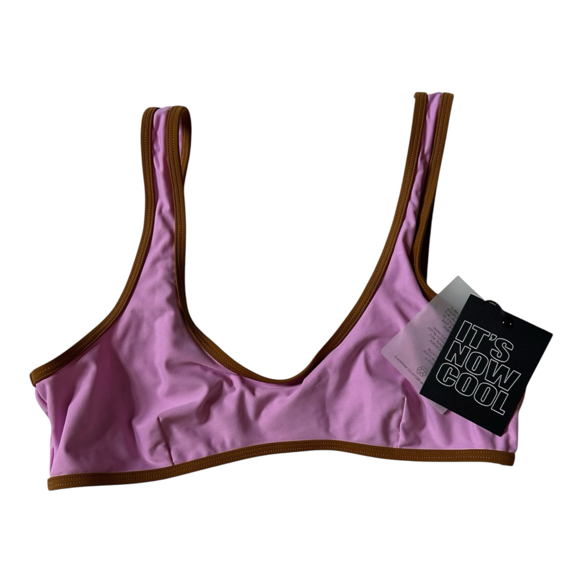 Circular Thrift lilac-pink scoop neck bikini top with contrasting deep brown trim and brand tag