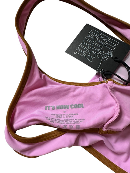 Circular Thrift IT'S NOW COOL lilac pink scoop neck bikini top with brown trim and interior brand label details.